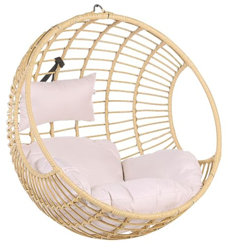 Hängekorbsessel aus Rattan Beige ohne Gestell inkl. Sitz- u. Kopfkissen Aspio