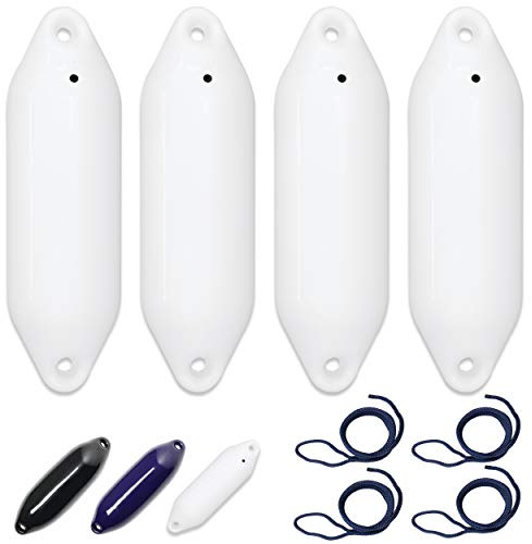 HonuNautic 4er Set Fender incl. Fenderleinen | U-Serie | Verschiedene Größen und Farben | blau, schwarz, weiß | 33, 40, 50, 56, 64, 76 cm Länge | Boot & Yacht Stegfender, Langfender
