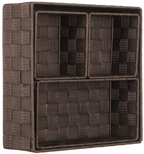 Brandsseller 4er Set Aufbewahrungsboxen - 28x28x10 cm, 26x13x9 cm, 13x13x9 cm (2x) – eckige Regalkörbe ohne Deckel – Rattanoptik, geflochten mit Metallrahmen - Braun