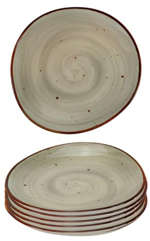Kadum Set di 6 piatti in ceramica, con glassa colorata, Ø 21 cm, piatti da antipasto, piatti da colazione, 6 piatti da dolce, piatti da insalata (crema)