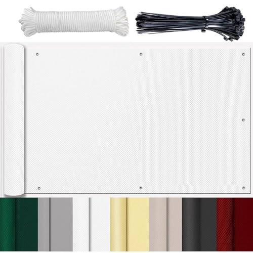 GLIN Windschutz Balkon Ohne Bohren Maßgeschneiderte Blickdichte Balkonscreens Wetterfest UV-Schutz Blickdichter Balkonsichtschut für Privatsphäre Terrasse Weiß 70x300cm