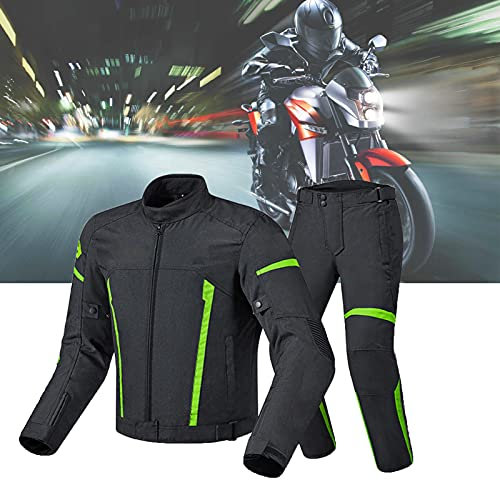 Motorradjacke und Hose Set,Motorradanzüge für Männer bei jedem Wetter,Reflektierende Herren-Rennjacke,Herbst Winter für Männer und Frauen Rennfahrer Motorradbekleidung,Grün,M