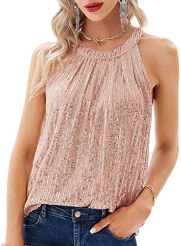 GRACE KARIN Women's Glitter Sequin Tops Vest Halter Neck Party Top Camisole | glitter, sequin, sparkly, halter, sleeveless, party, club, cocktail, vest, camisole