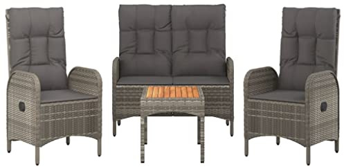 vidaXL 4-TLG. Garten-Essgruppe mit Kissen Grau Poly Rattan