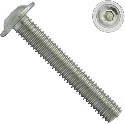 Linsenkopfschrauben mit Flansch und Innensechskant (ISK) - M10x16 - (10 Stück) - ISO 7380-2 - rostfreier Edelstahl A2 V2A - Vollgewinde - Flanschschrauben - Flachkopfschrauben - SC7380-2