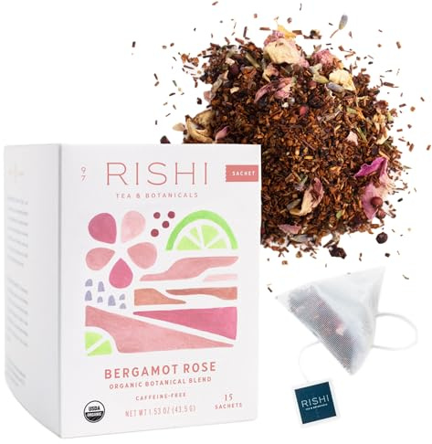 Rishi Tea Bergamot Rose Herbal Tea - Organic, Caffeine Free Sachet Bags, Floral and Citrus Botanical Blend - 15 Count (Pack of 1)