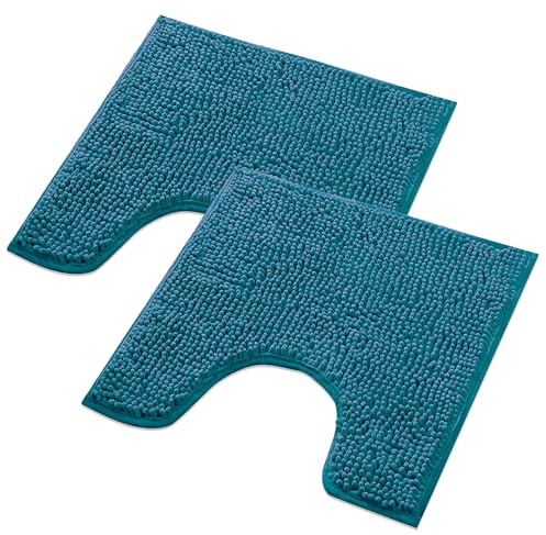 WohnDirect Badematten Set 2 teilig - Petrol 45 x 45 cm MIT WC-Ausschnitt - rutschfest & Waschbar - Badvorleger, Badezimmerteppich, WC Vorleger