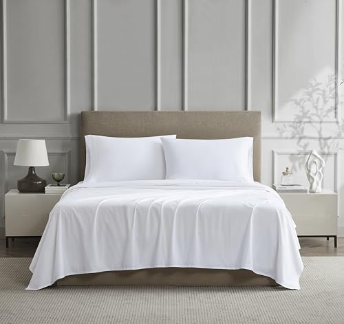 Linen Closet 100% Cotton Full Size, White – 4-Piece Sheet Set, Cool & Crisp Percale, Lightweight & Comfortable Bed Set, Deep Pocket (Fits up to 17), Softens with Every Wash, Arctic White