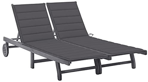 ZEYUAN 2-Personen-Sonnenliege mit Auflage, Gartenliege, Liegestuhl, Sonnenstuhl, Sonneninsel Outdoor, Liegen, Gartenmöbel, Bäderliege, Relaxliege,Grau Akazie Massivholz