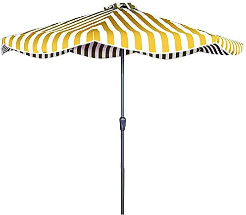 CLoxks Ombrellone,2.7m/9ft a strisce con manovella, ombrellone da tavolo per mercato all'aperto, ombrellone da giardino con nappe, ombrellone da spiaggia con protezione solare, 8 stecche