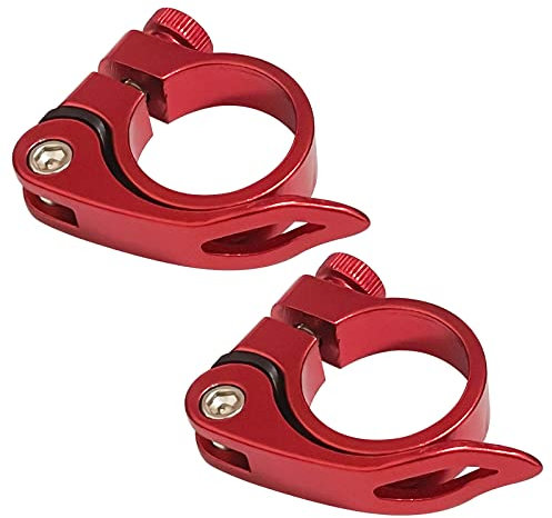 2 Pcs Bicycle Seat Clamp，31.8mm Quick Release Bike Seatpost, Aluminum Alloy Seat Lock Clamp, Bicycle Seat Attachment (Red)