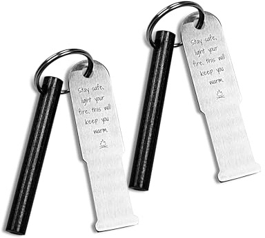 FERROFIRE 2-Pack Keyring Fire Starters With Elegant Gift Packaging With 5/32 Thick 2.5 Long Ferro Rod Carbon Alloy Steel Striker for Camping Emergency EDC Gear