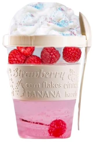 4All Reusable Yogurt Pots 600ml With Spoon Cereal Storage Containers With Lid Airtight Overnight Oats Jar BPA Free Breakfast Cup Cereal On The Go Dishwasher Safe (Cream)