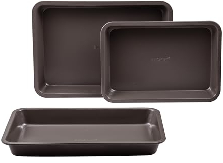 BERGNER - Set de 3 Bandejas para el Horno - Fuentes Rectangulares para el Horno de Extrema Resistencia - Fabricados en Acero Antiadherente - Apto para Horno y Lavavajilla, 4,5 cm | 25 cm | 34,3 cm