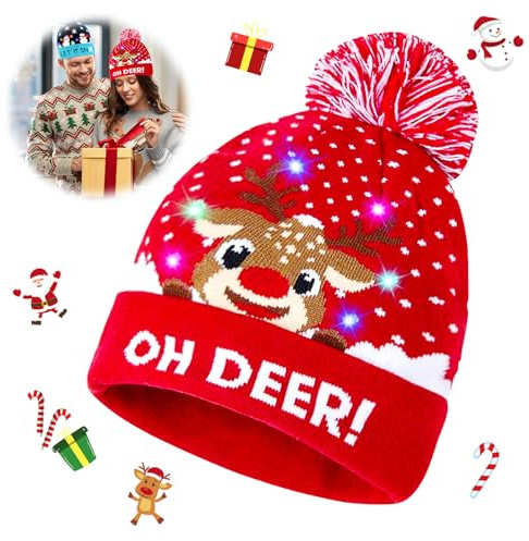 Mecctuck Weihnachtsmütze Kinder, Mütze mit LED Licht Kinder, Weihnachtsmann Mütze mit LED, Nikolausmütze, Christmas Hat, Weihnachtsmützen Einheitsgröße für Erwachsene