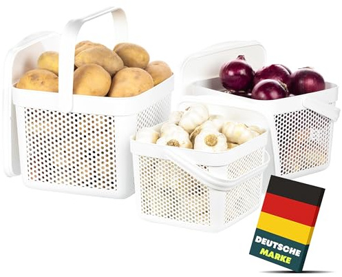 uandu Kartoffel Aufbewahrungsbox Küche 3er Sert Zwiebeln, Knoblauch Aufbewahrung, Korb für Spielzeug, Wäschekorb, Regal Korb, Aufbewahrungskorb für Bad, Vorratskorb, Küchen Aufbewahrung & Organizer