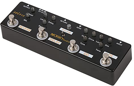 Pedal de efecto, SOL918 5 en 1 Pedal de efecto múltiple Pedal de guitarra de efecto combinado True Bypass Dispositivo de efecto combinado Multien-Uno Reverb Delay FX Loop Overdrive Distorsión para