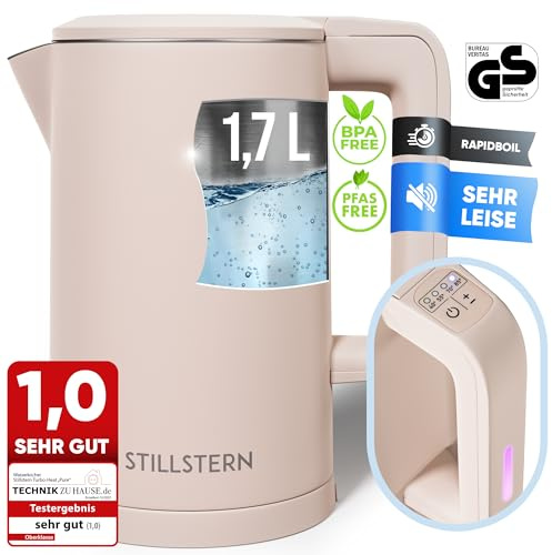 Stillstern Wasserkocher mit Temperatureinstellung [PFAS&PTFE FREI, 1,7L, 2200W, 40-55-70-85-100°C, Edelstahl-Filter], 12h Warmhalten, Wasserkocher mit Präzisionsausguss, Schnelles Aufheizen, Teekocher