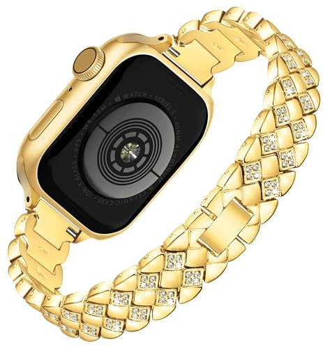 Vamyzji Compatible with Apple Watch 42mm(Series 11/10) 41mm 40mm 38mm, Slim Metal Strap for Apple Watch Series 11 10 9 8 7 6 5 4 3 2 1 SE, Bling Luxury Designer Gold iWatch Bracelet for Women Ladies
