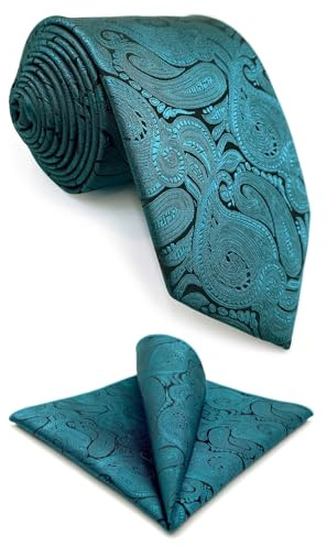 S&W SHLAX&WING Conjunto de corbata para hombre corbata de cachemira azul verde azulado con pañuelo de bolsillo para trajes XL tejido extra largo 160cm