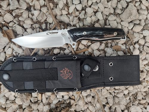 J&V CAIMAN Couteau à lame fixe pour Bushcraft, Randonnée, Camping et Sports de Plein Air, Lame 12 cm, Gaine, Handmade in Spain