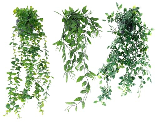 MEYDLL Plantas Artificiales, 3 Piezas Plantas Artificiale Colgantes de Hiedra con Macetas Plantas Artificiales sin Mantenimiento Vid para el Jardín del Hogar Decoración Interior y Exterior (Verde 2)
