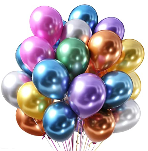 Globos Vistoso Metalizados 50 Piezas, Metal Globos de Fiesta Color, Vistoso Metalizados Látex Globos para Cumpleaños, Bodas Aniversario, Baby Shower, Graduacion Fiesta Decoracion