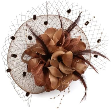 Feder-Fascinator für Damen, Blumen-Derby-Hut für Cocktailball, Hochzeit, Stirnband, Clip, Fascinator, coffee, Einheitsgröße
