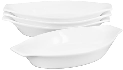 jinsongdafa Mini Ceramic Oval Au Gratin Dishes 350 ml, Set of 4, for Banana Split, Cauliflower Baking Dish, Single Serving Dishes, Small Individual Gratin Dishes, Microwave, Oven Safe, 26 x 14 CM