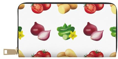 Novastar Portefeuille fin en cuir pour homme et femme – Portefeuille pour cartes de pommes de terre, tomates, oignons avec fermeture éclair