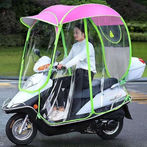 Vollständig geschlossener Motorroller-Regenschirm, Überdachung für Batterieautos mit reflektierenden Streifen und Taschen(Size:B,Color:Pink)