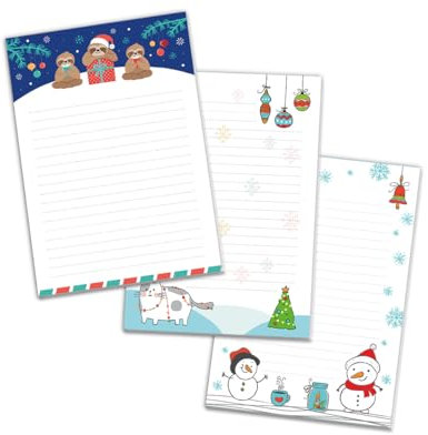 3 Blöcke Notizblock Weihnachten Weihnachtsbriefpapier Weihnachtspapier Brief an Weihnachtsmann liniert Kindermotiv für Mädchen Jungen (3 Blöcke/Variante 3 mit je 25 Blätter in A5-Format)