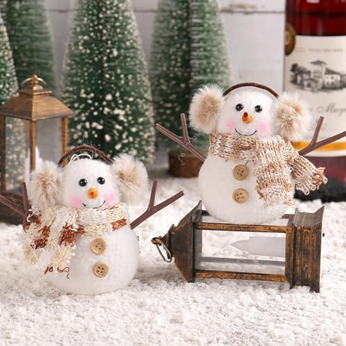 Weihnachtsdeko Schneemann Figuren, 2 Stück Weihnachtsfiguren Schneemann mit LED Licht, Beleuchtete Weihnachten Schneemann Klein Plüsch Puppe für Weihnachtsdeko Innen, Weihnachts Geschenke (A+B)