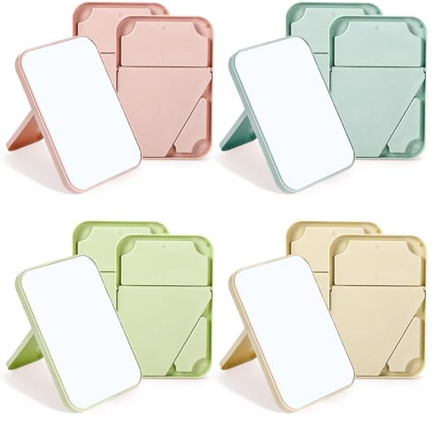 DEAYOU 12 Pack Desktop Makeup Mirror, 8 Vanity Table Mirror with Stand, 90°Adjustable Portable Folding Travel Mirror for Spa Party, Girl, Women, Beauty, 4 Color