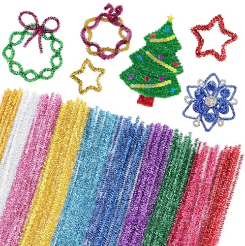 400 Stück Pfeifenputzer Bunt zum Basteln 10 Farben Glitzer Pfeifenreiniger Chenilledraht 30CM Pfeifenputzer Blumen Set Bunt zum Basteln mit 100 Kulleraugen Pfeifenreiniger für DIY Kinder Dekorieren
