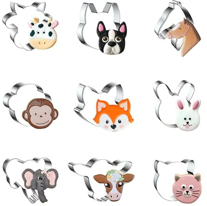 WDYJMALL Animal Cookie Cutters 9-Pc Set - Dairy Cow Dog Horse Monkey Fox Rabbit Bunny Elephant Bull Cat - C
