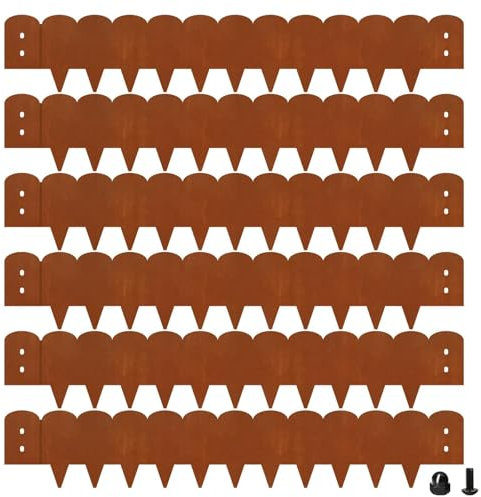 Bordo paesaggistico in acciaio corten, altezza 25,4 cm, lunghezza 100 cm, rustico, pieghevole, in metallo, per paesaggistica, giardino, prato, cortile, aiuole | bordo da giardino smerlato resistente