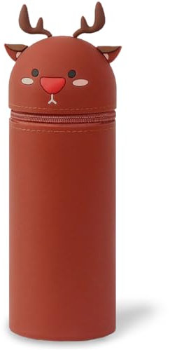 DGTSYAL 2 in 1 Weiche Silikontasche Kawaii Federmäppchen, Tischstifthalter, Reißverschluss, Silikon, Stiftetasche Buntstifte Marker, Büro, Uni, niedlicher Schulbedarf, Mädchen (Elch)