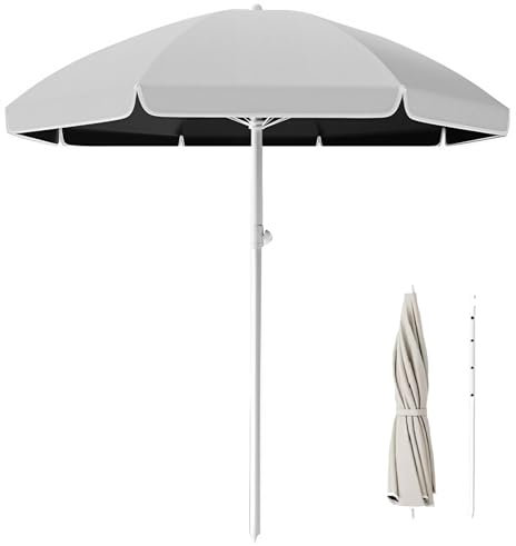 Parasol de Jardin, 200/220/240/280/300cm Parasol d'extérieur pour le Jardin, l'arrière-cour et la piscine, Parasol de Plage Rond Portatif, UPF 50+(220cm/7.2ft)
