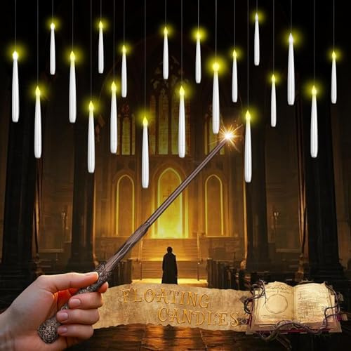 ALEIFLE 20 Stück Schwebende LED Kerzen mit Zauberstab Fernbedienung – Flammenlose Flackernde Floating Candles,Batteriebetriebene Hängende Kerzen für Halloween, Weihnachten, Hochzeit & Party Deko