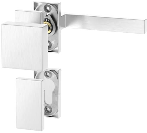 ERGO line CUBE Links, Profiltür-Drückergarnitur mit Festem Türknopf, Oval-Rosette, Edelstahl Eckig Türbeschlag, Blind-Rosette, Rosettengarnitur für Rahmentüren, Schmalrahmenbeschläge