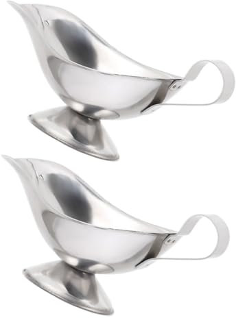 GALPADA 2 Piezas Bote De Jugo De Acero Inoxidable Recipiente Canalón Jarra De Salsa Salsera Condimento Salsera Con Tapa Servicio Plato De Salsa Bol Bochas Acero Inoxidable 201 Plata