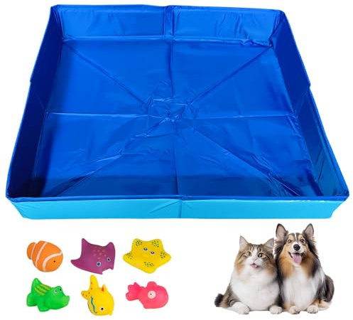Skeadex Katzenpool Hundepool Klein, 50x10cm Faltbarer Katzen Pool mit Wasserspielzeug Hunde Pool Planschbecken, Quadratische Hundebadewanne rutschfeste, Schwimmbecken für Hunde Katzen