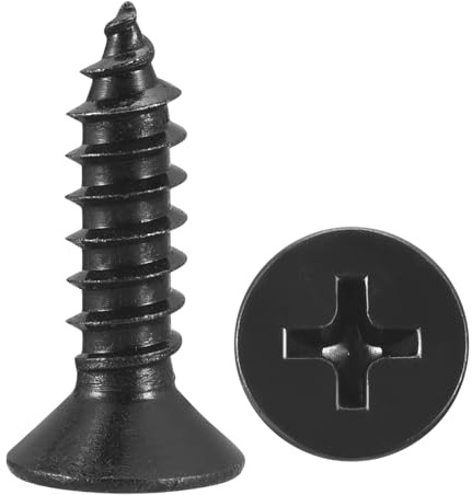 METALLIXITY Countersunk Phillips Wood Screws (ST5x20mm) 100Pcs, Carbon Steel Coarse Thread Phillips Drive Flat Head Wood Screws - for Furniture Installation Repair, Black