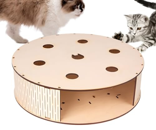 Interaktives Katzenspielzeug, Naturholz Katzenbox Fangspiel Spielen, Katze Lernspielzeug für Indoor Haus Outdoor Balkon Wohnzimmer Interaktives Katzenspielzeug | Interaktives Box Fangspiel für