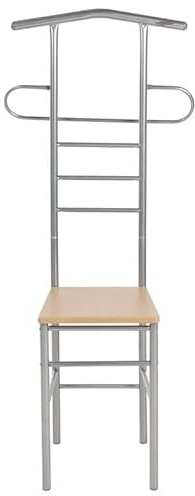 Eleganz Sillas de caballero 2 piezas. - Marco de metal y asiento de madera - Almacenamiento estable de ropa para dormitorio y pasillo - Ahorro de espacio y duradero