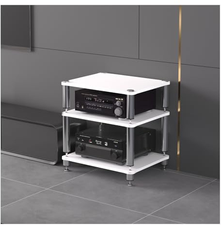 HiFi-Audio-Ständer mit 3 Ebenen, stabiles Mediengeräte-Rack mit starker Tragfähigkeit, perfekt für Heimkino, Audio-Ausrüstung und Unterhaltungssysteme, Weiß