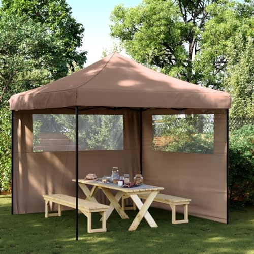 HaoChrymec Faltbares Partyzelt Pop-Up mit 2 Seitenteilen, Oxford-Gewebe, Wasserdicht, Ideal für Veranstaltungen, Gartenzelt, Angelzelt, Camping Pavillon, Braun, 292 x 292 x 315 cm