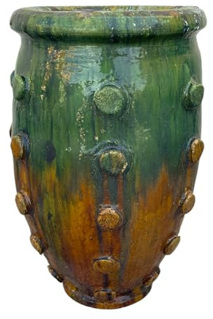 ARTIGIANATO VULCANO Marokkanische Amphore Vase von Tamegroute, handgefertigt, 40 x 40 x 60 cm, grün-braun, 22 kg