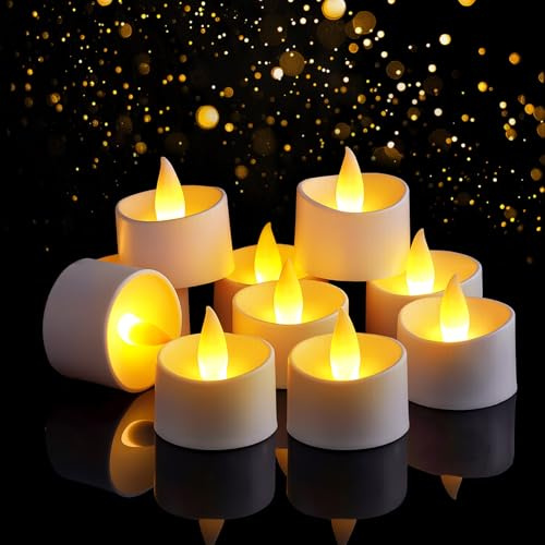 Eloer Dual-Flame Flickering Flameless LED Tealight Candles, Battery Operated Tea Lights with Realistic Amber Glow, 200+ Hour Long-Lasting Fake Candles for Home Wedding Votive Decor (White, 12 Pack)